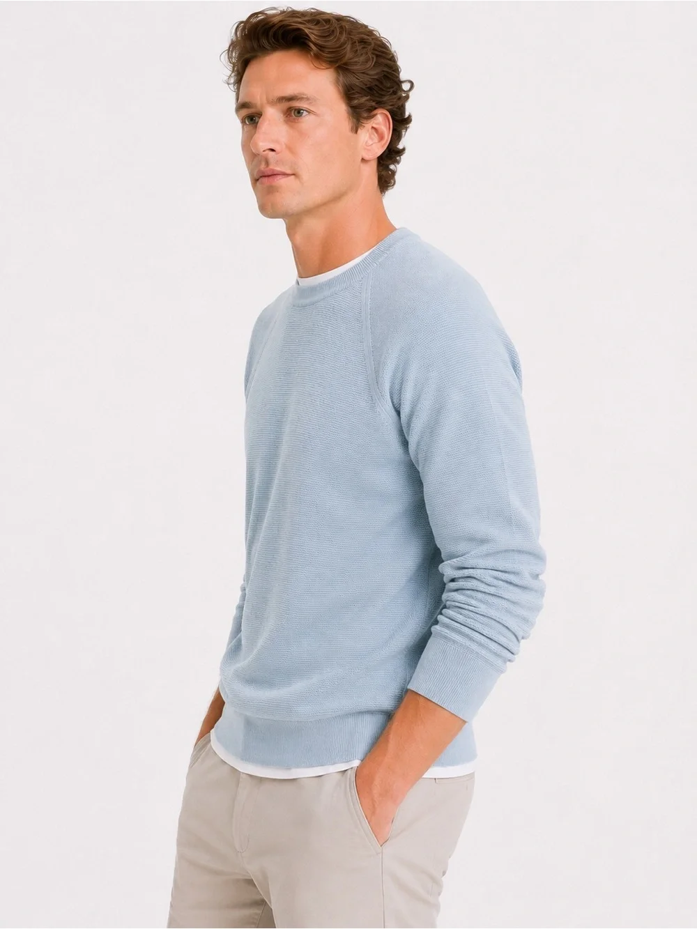 J.Crew Textured Cotton Crewneck Sweater Heather Light Blue NWT Sz Medium Knit